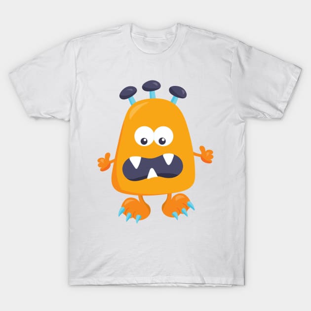 Cute Monster, Orange Monster, Horns, Funny Monster T-Shirt by Jelena Dunčević